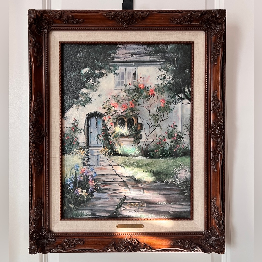 Vintage Marty Bell “The Bishop’s Roses” Lithograph Framed Art Print COA‎ 21x17